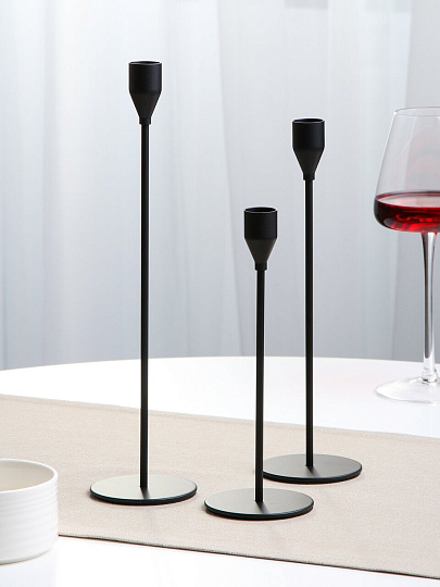 Подсвечник декоративный металл, 3 свечи, 22, 27, 32 см, черный, Y4-11101