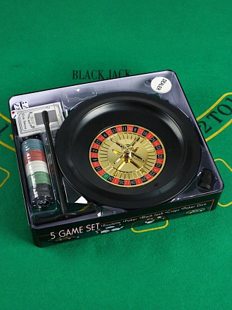 Игра настольная 5в1, 33х29х6.5 см, фишки 100 штук, колода карт, рулетка, Y6-6374