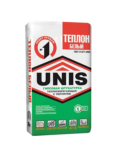 Штукатурка гипсовая, Unis, Теплон, 15 кг, белая