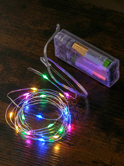 Гирлянда 20 ламп, 2 м, 1 режим, свет мультиколор, серебристая, в помещении, на батарейках, LED, SYDB-041902