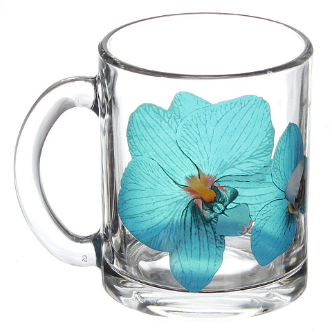 Кружка стеклянная ОСЗ Чайная Орхидея синяя 04с1208/К, 320 мл