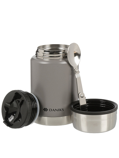 Термос для еды, нержавеющая сталь, 0.5 л, широкая горловина, Daniks, Эгида, колба нержавеющая сталь, с ложкой, с чехлом, серый, DTS-500