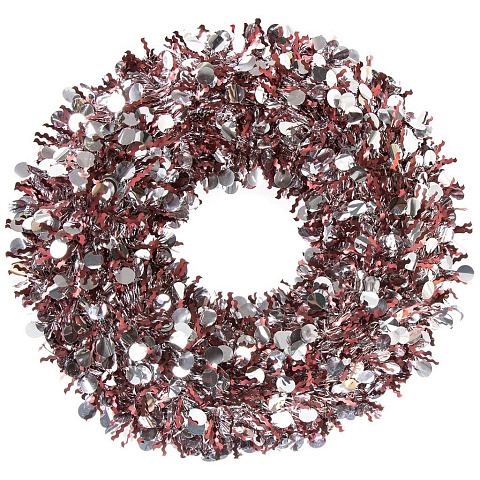 Венок новогодний 46 см, из мишуры, серебро, темно-красный, SYPETD-1719034