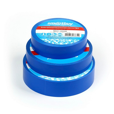 Изолента ПВХ, 15 мм, синяя, 10 м, Smartbuy, SBE-IT-15-10-db