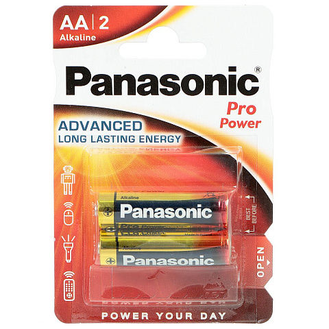 Батарейка Panasonic, АА (LR6, 15A), Pro Power, щелочная, 1.5 В, блистер, 2 шт, 7448