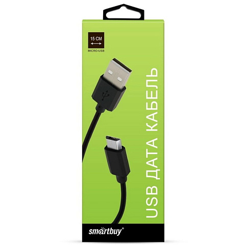 Дата-кабель USB, Smartbuy, micro USB, 3 А, 0.15 м, черная, iK-020-box