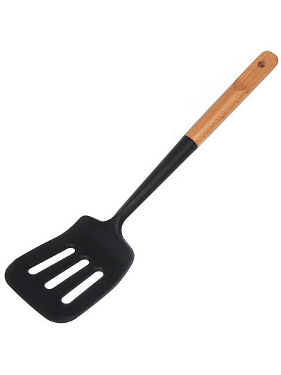 Лопатка для кухни, бамбук, силикон, навеска, Daniks, Black, WFCFA-0038-5, с прорезью