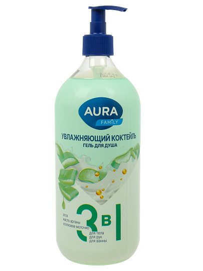 Гель для душа Aura, Family Увлажняющий коктейль, 1 л