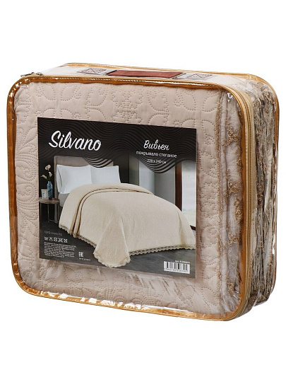 Покрывало евро, 240х220 см, 100% полиэстер, стеганое, Silvano, Ультрасоник Вивьен, кофе с молоком