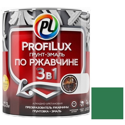 Грунт-эмаль Profilux, 3в1, по ржавчине, алкидно-уретановая, зеленая, 0.9 кг