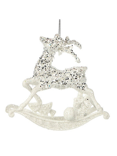 Елочное украшение Олень, белый с серебром, 11 см, пластик, Y4-9381