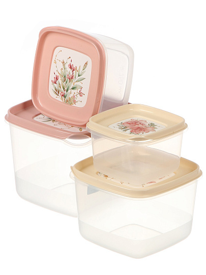 Набор контейнеров пищевых пластик, 0.45, 0.75, 1.2, 2 л, 16х16х13 см, 4 шт, квадратный, с крышками, Бытпласт, Phibo, 433177718