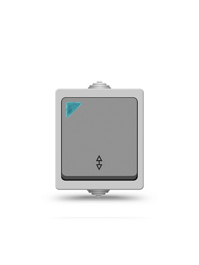 Выключатель открытой установки, одноклавишный, 10 А, ABS пластик, подсветка, серый, проходной, UNIVersal, Аллегро, 1277