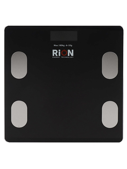 Весы напольные электронные, Rion, BB-701-1, стекло, до 180 кг, Bluetooth, LCD-дисплей, черные