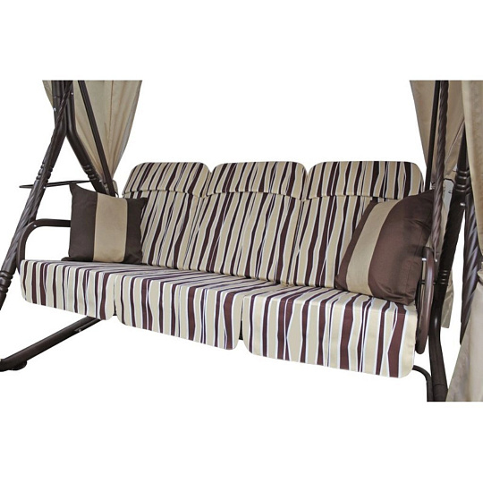 Качели садовые 3-местные, 232х143х195 см, 300 кг, Arno, Элегант Люкс, раскладываются в кровать, с москитной сеткой, шоколадные, полосы, 2016-КД-45/Л+, металл