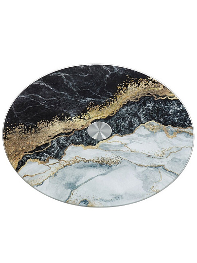 Блюдо стекло, для сервировки, круглое, 30 см, вращающееся, черное, Флюид, Daniks