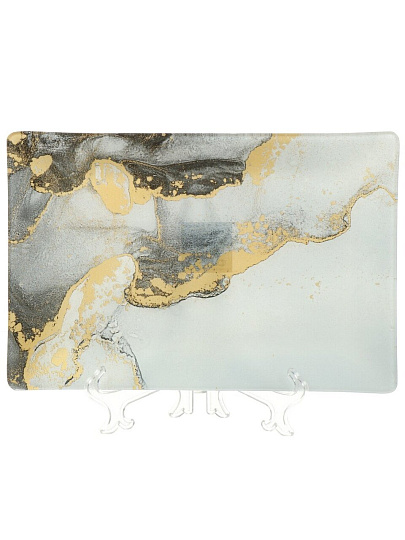 Тарелка десертная, стекло, 20х30 см, прямоугольная, Флюид, Daniks