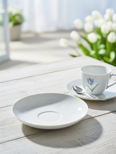 Блюдце фарфор, 15 см, круглое, Тюльпан Белое, Дулевский фарфор, 03419