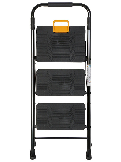 Стремянка 1 секция, 3 ступени, металл, 150 кг, широкая ступень, черный с желтым, WK2226-3