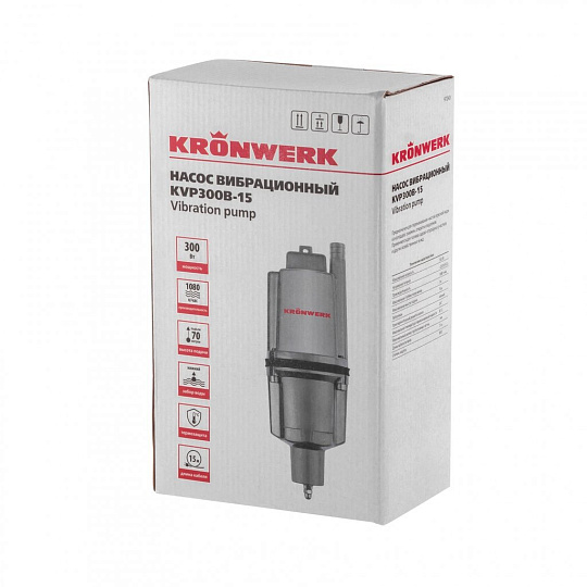 Вибрационный насос KVP300B-15, нижний забор, 1080л/ч, подъем 70м, кабель 15 метров, Kronwerk, 97240