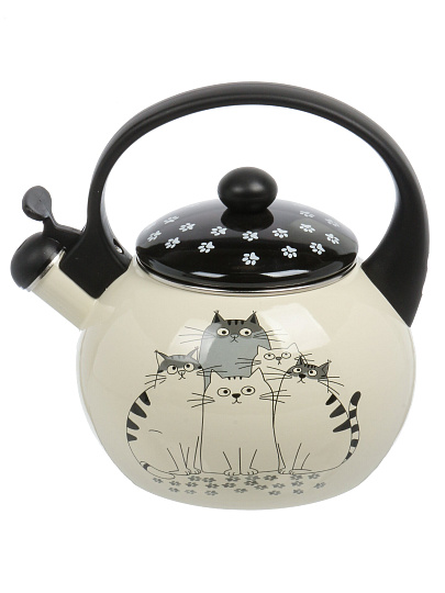 Чайник сталь, эмалированное покрытие, 2.2 л, со свистком, Daniks, Коты, индукция