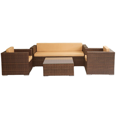 Мебель садовая Гранд искусственный ротанг CG005 (стол, 2 кресла, диван), песочный