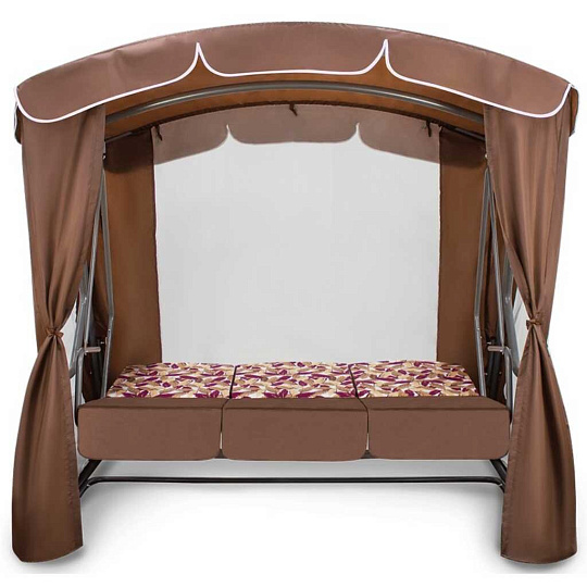 Качели садовые 3-местные, 212х130х195 см, 300 кг, Arno, Рандеву Люкс, раскладываются в кровать, с москитной сеткой, коричневые, 2016-КД-43/Л, тент, металл