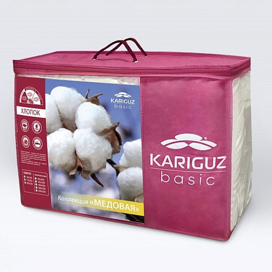 Одеяло евро, 200х220 см, Медовое, волокно хлопковое, 200 г/м2, облегченное, чехол 100% хлопок, кант, Kariguz, двустороннее