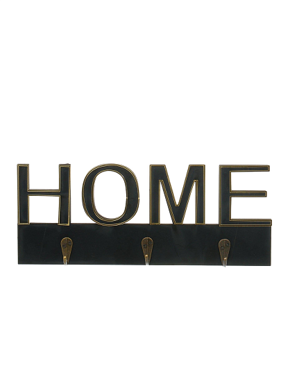Ключница Home, 30х12 см, МДФ, 3 крючка, на декоративном панно, A200143, черная