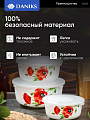 Салатник стеклокерамика, круглый, 3 шт, 9 см, 14. 16. 19 см, 0.5, 0.8, 1.4 л, с крышкой, Алый мак, Daniks - фото 4