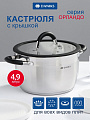 Кастрюля нержавеющая сталь, 4.9 л, крышка стекло, Daniks, Орландо, GS-01435-22CA, индукция
