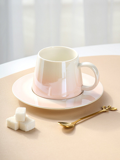 Чайная пара керамика, 3 предмета, на 1 персону, 250 мл, Перламутр омбре, B060510, в ассортименте