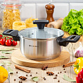 Кастрюля нержавеющая сталь, 2.2 л, крышка стекло, Daniks, Айленд, SD-23-18, индукция