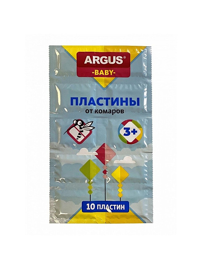 Репеллент от комаров, пластина, без запаха, для детей, Argus, Baby, 10 шт, АR-010