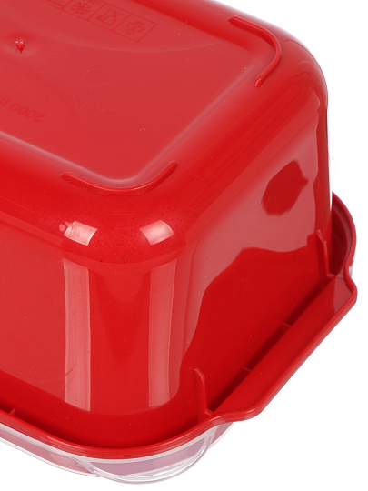 Контейнер пищевой пластик, 2 л, 22.5х15.5х9.5 см, красный, прямоугольный, с клапаном, DDStyle, 31203