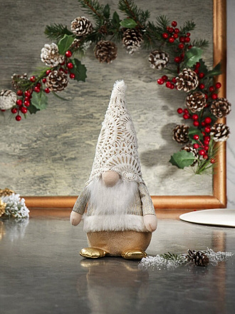 Фигурка декоративная Гномик, 16х11х34 см, бело-золотая, F010022