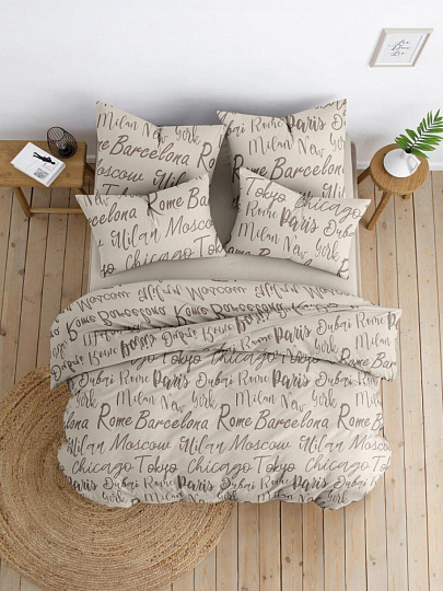 Постельное белье 2-спальное, с европростыней, простыня 200х215 см, 2 наволочки 70х70 см, пододеяльник 175х215 см, Ночь нежна, бязь, Сити