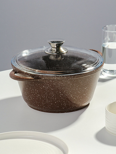 Кастрюля алюминий, антипригарное покрытие, 2 л, крышка стекло, Горница, Шоколад, к2233аш