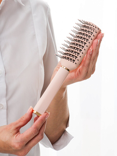 Расческа массажная, 24х4.5 см, пластик, пластиковая ручка, прямоугольная, розовая, A100056