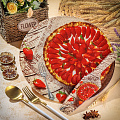 Блюдо стекло, 30 см, круглое, с лопаткой, Daniks, Клубничный пирог