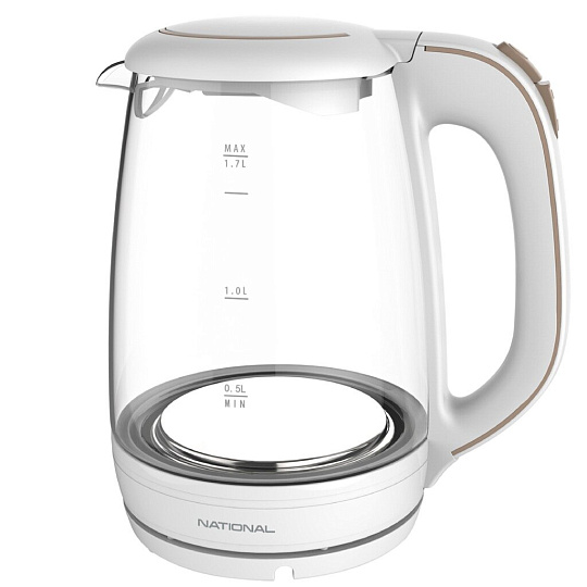 Чайник электрический National, NK-KE17304, 1.8 л, 2200 Вт, скрытый нагревательный элемент, стекло