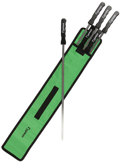 Шампур лезвие плоское, 6 шт, 600х10х2 мм, нержавеющая сталь, рукоятка дерево, Гурман, в чехле, CB2222