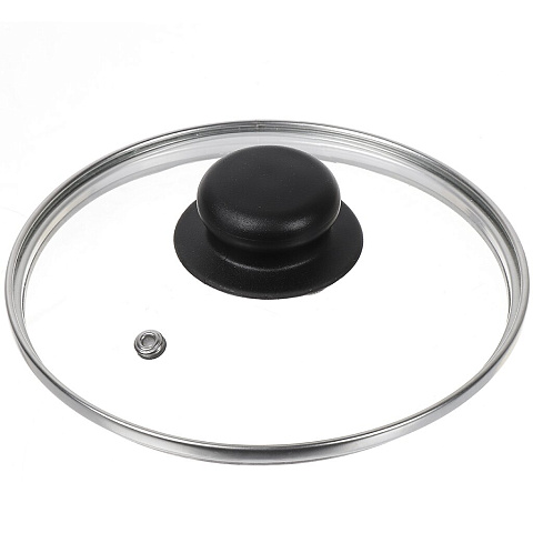 Крышка для посуды стекло, 16 см, Daniks, металлический обод, кнопка бакелит, черная, Д4116Ч