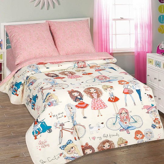Постельное белье детское 1.5-спальное, простыня 150х214 см, 2 наволочки 70х70 см, пододеяльник 145х215 см, АртПостель, поплин, Стиляги 912