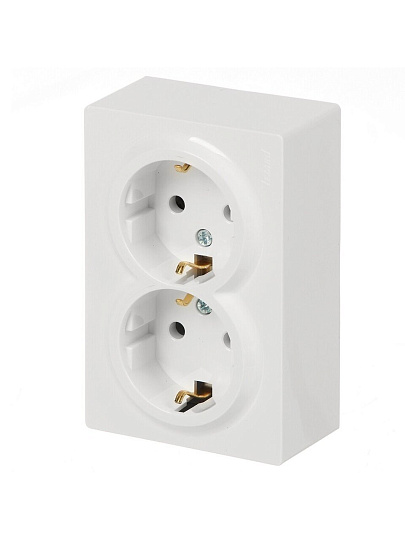 Розетка открытой установки, 2 гнезда, с заземлением, 16 А, 250 В, пластик, IP20, белая, закрытый корпус, Lezard, Leto, 752-0200-127B