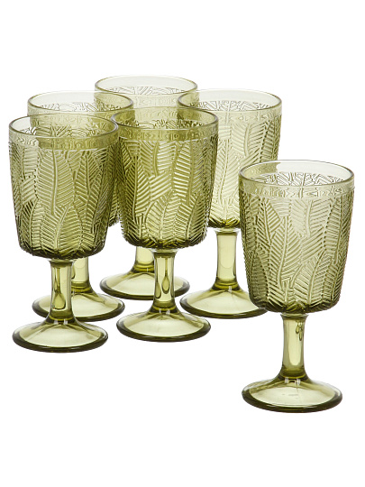 Бокал для вина, 330 мл, стекло, 6 шт, Листья, зеленые, B060607