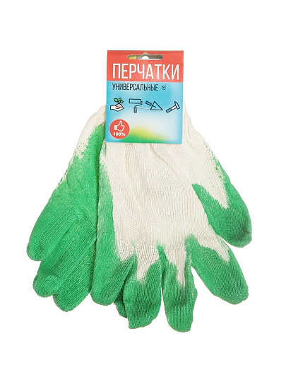 Перчатки х/б, латексный облив, без рисунка, в ассортименте, европодвес