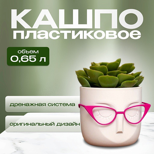 Кашпо пластик, 0.65 л, 11.5х10.5 см, со вставкой, белый ротанг, Idea, Мари, М 3075