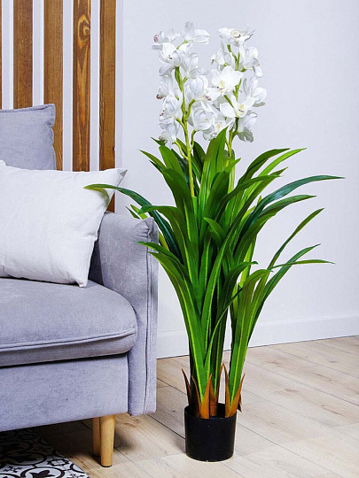 Дерево искусственное декоративное в кашпо с белым цветком, 125 см, Y4-3383