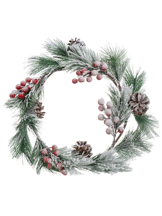 Венок новогодний 45 см, заснеженный, с декором, Y4-8409
